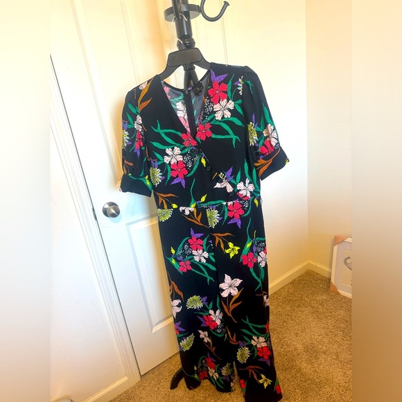 Worthington jumpsuit romper size L floral wide leg Tie Waist Zip Back - Picture 3 of 7